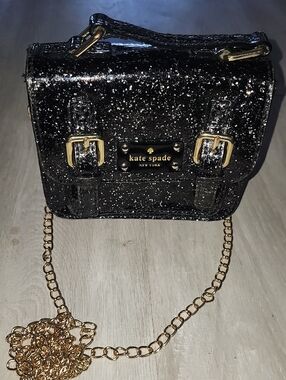 Kate Spade Black Glitter Crossbody Bag with Gold Chain